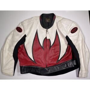 Vanson Leathers Red Black White Flames Motorcycle Jacket 62 - 2XL